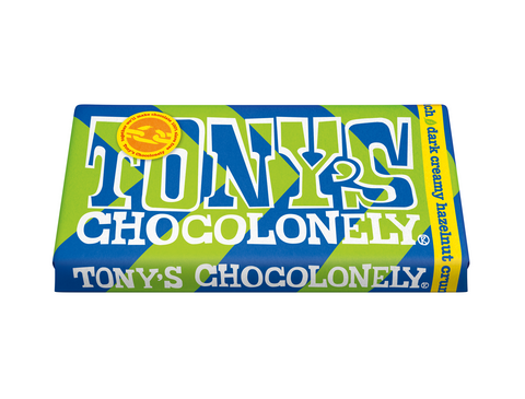 Tony'S Chocolonely Dark Creamy Hazelnut Crunch 180g (Pack of 15)