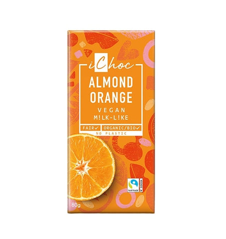 Ichoc Organic Chocolate Almond Orange 80g (Pack of 10)