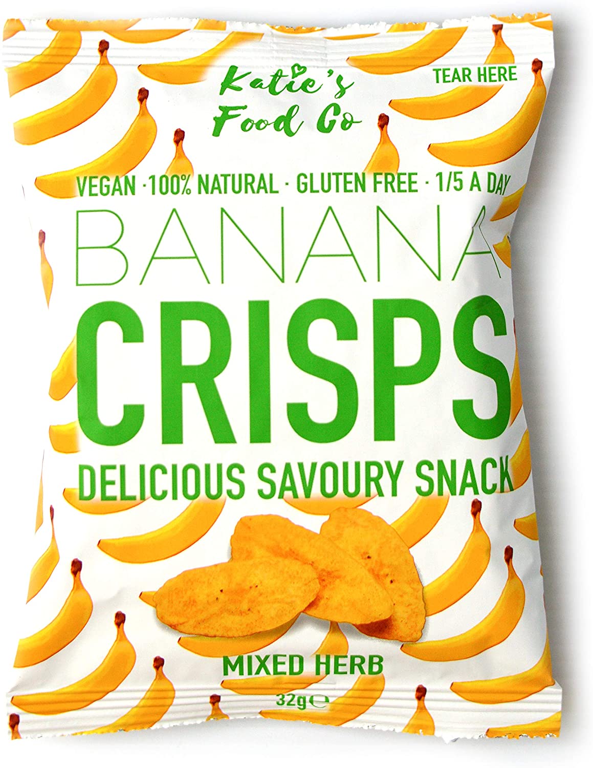 Katies Food Co Mixed Herb Savoury Banana Crisps 32g (Pack of 12)
