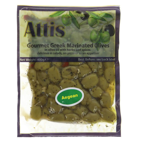 Attis Gourmet Aegean Olives 400g (Pack of 8)
