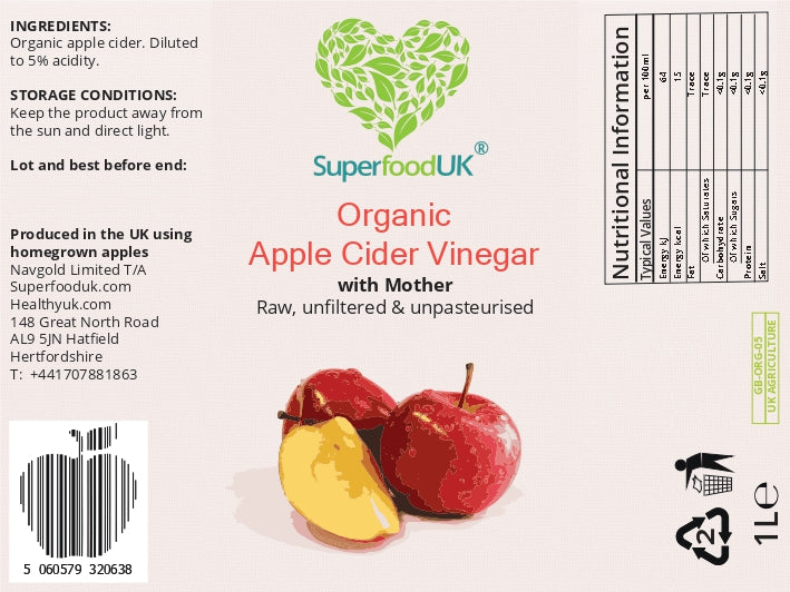 SuperfoodUK Organic Apple Cider Vinegar with Mother | Raw | Unfiltered