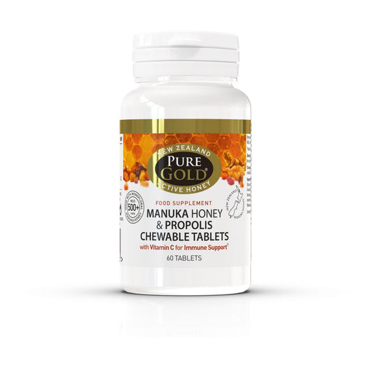 Pure Gold Manuka Honey and Propolis 60 Chewable Tablets