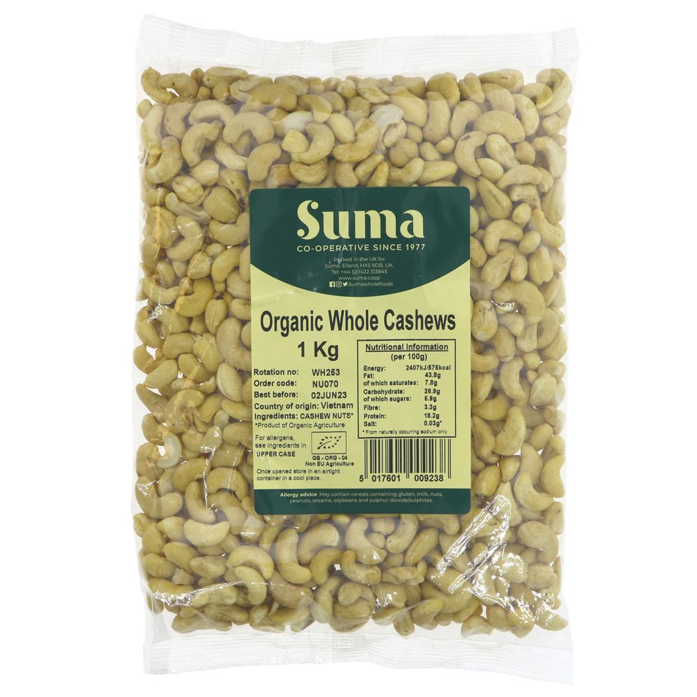 Suma Bagged Down - Organic Whole Cashews 1 Kg
