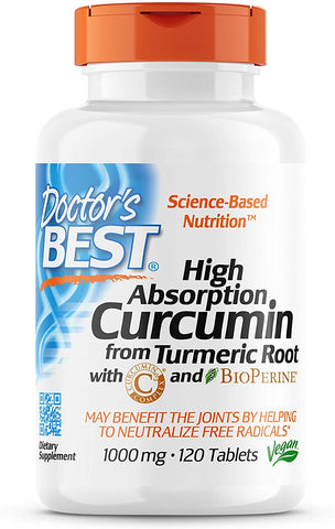 Doctor's Best High Absorption Curcumin From Turmeric Root with C3 Complex & BioPerine, 1000mg - 120 tabs