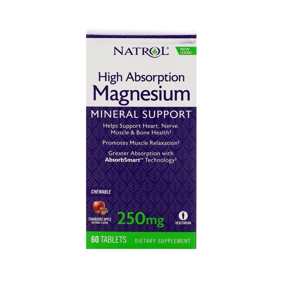 Natrol Magnesium High Absorption, 250mg Cranberry Apple - 60 chewable tabs