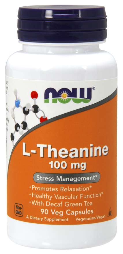 NOW Foods L-Theanine with Decaf Green Tea, 100mg - 90 vcaps