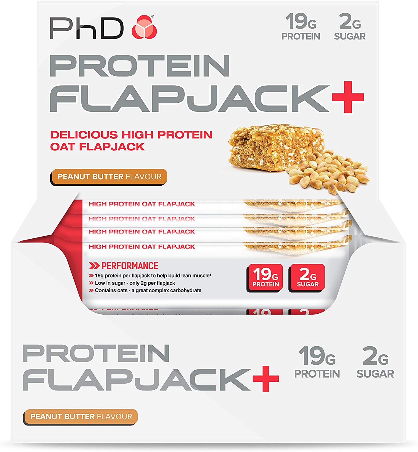 PhD Protein Flapjack+, Peanut Butter - 12 bars