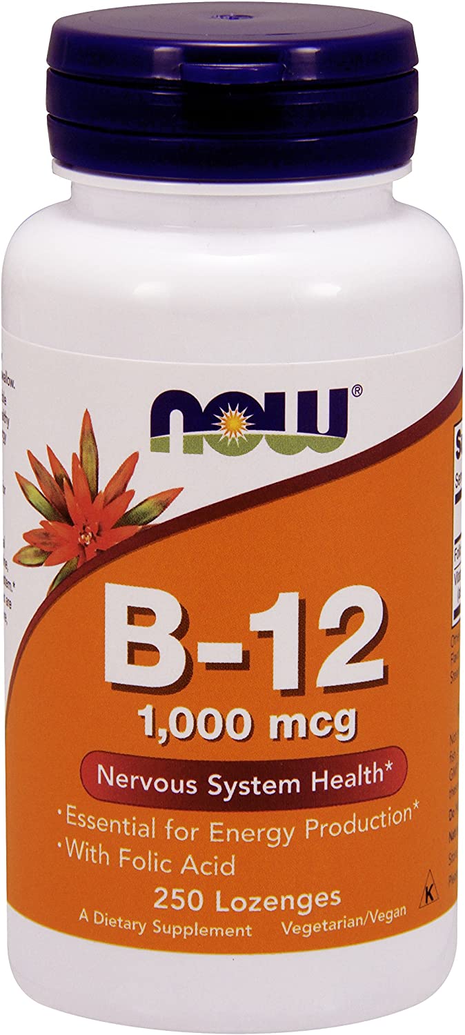 NOW Foods Vitamin B-12 with Folic Acid, 1000mcg - 250 lozenges