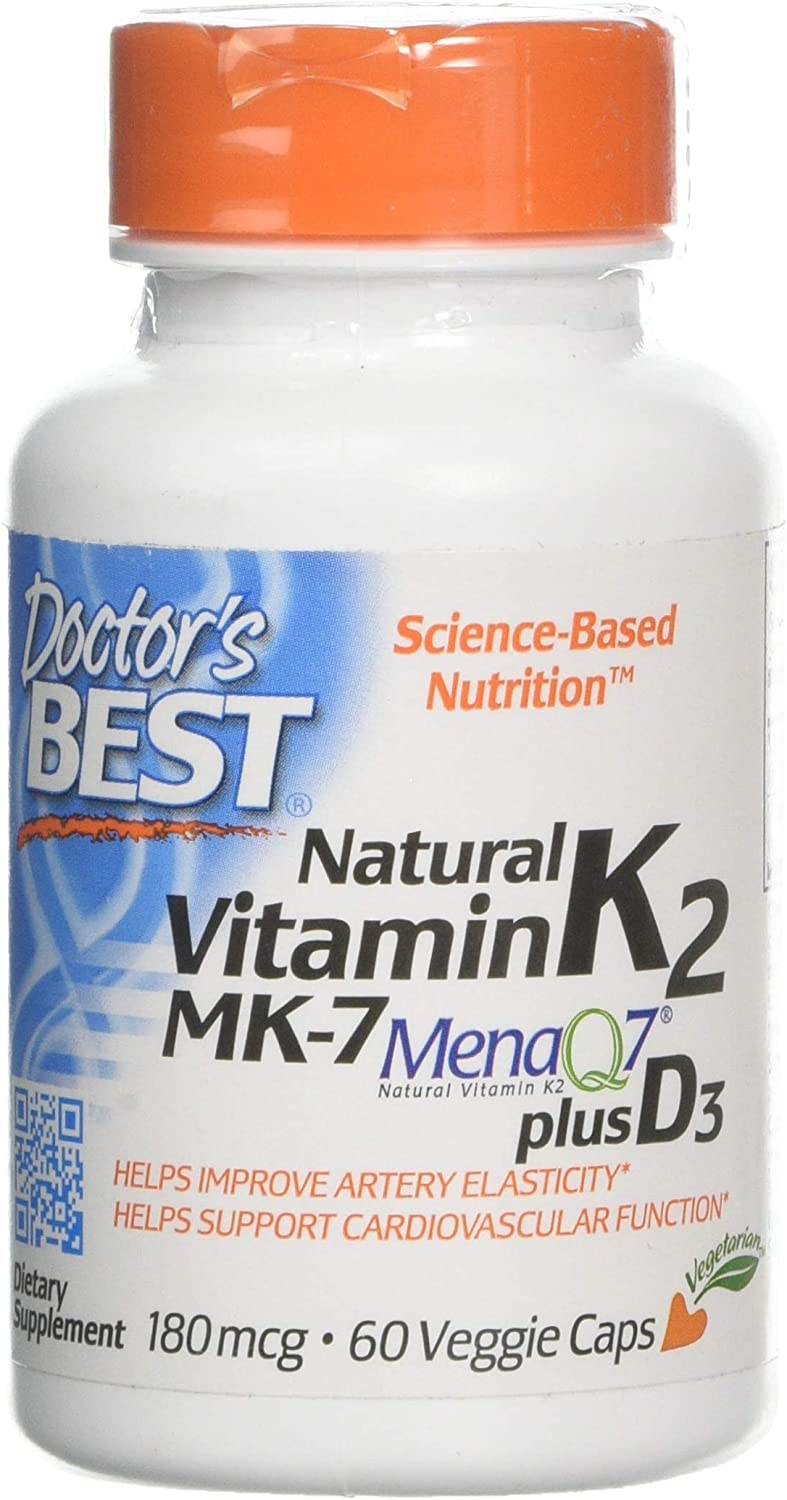 Doctor's Best Natural Vitamin K2 MK7 with MenaQ7 plus D3, 180mcg - 60 vcaps