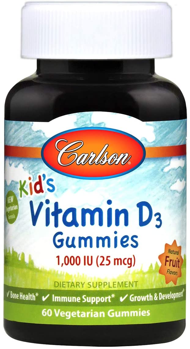 Carlson Labs Kid's Vitamin D3 Gummies, 1000 IU Natural Fruit - 60 gummies