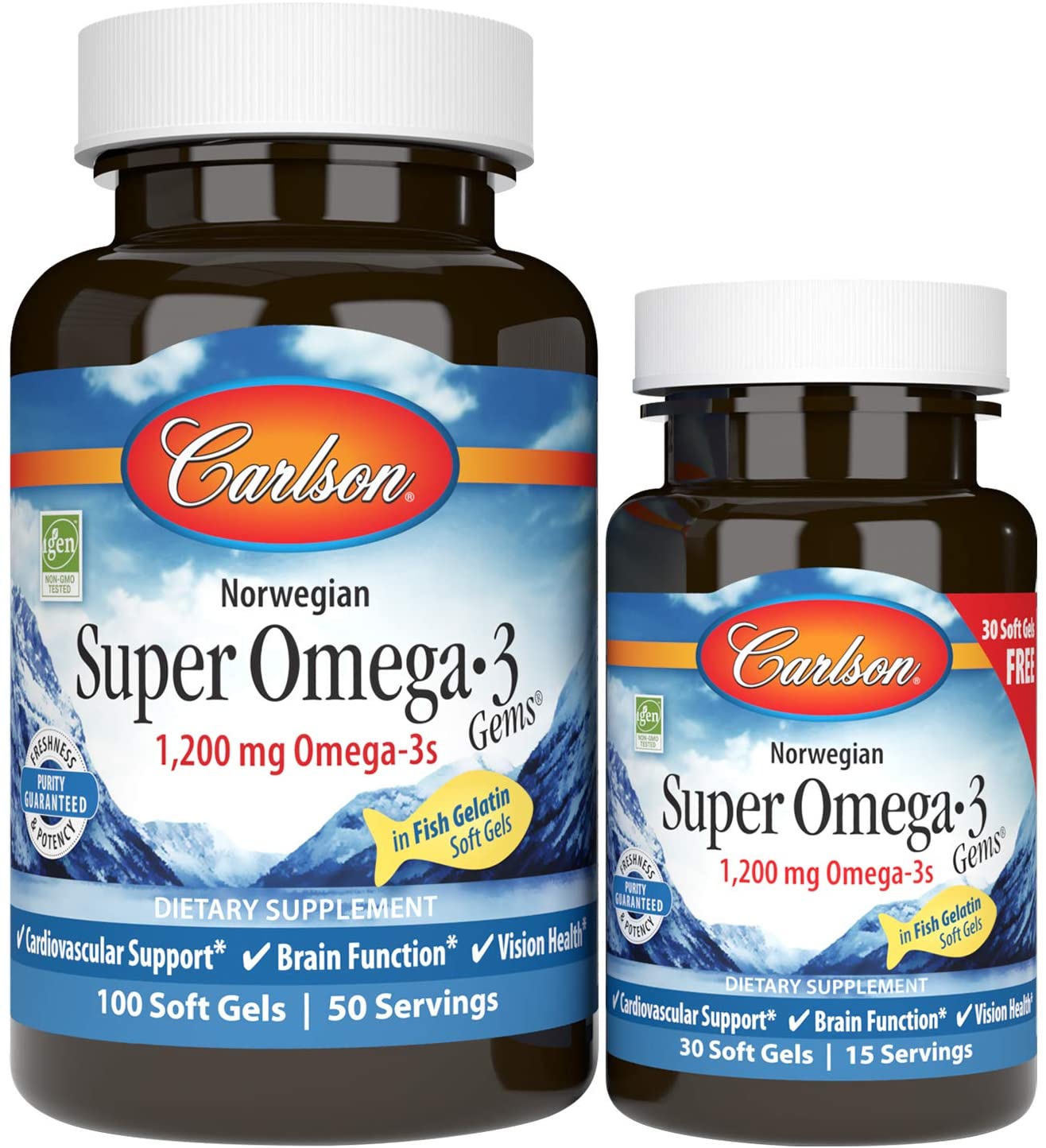 Carlson Labs Norwegian Super Omega-3 Gems, 1200mg - 100 + 30 softgels