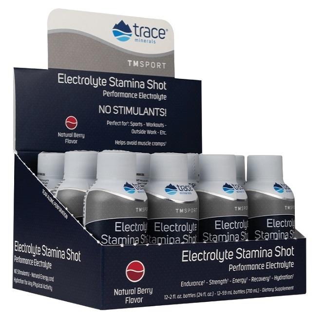 Trace Minerals Electrolyte Stamina Shot, Natural Berry - 12 x 59 ml.