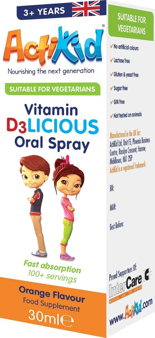 ActiKid Vitamin D3LICIOUS Oral Spray, Orange - 30 ml.