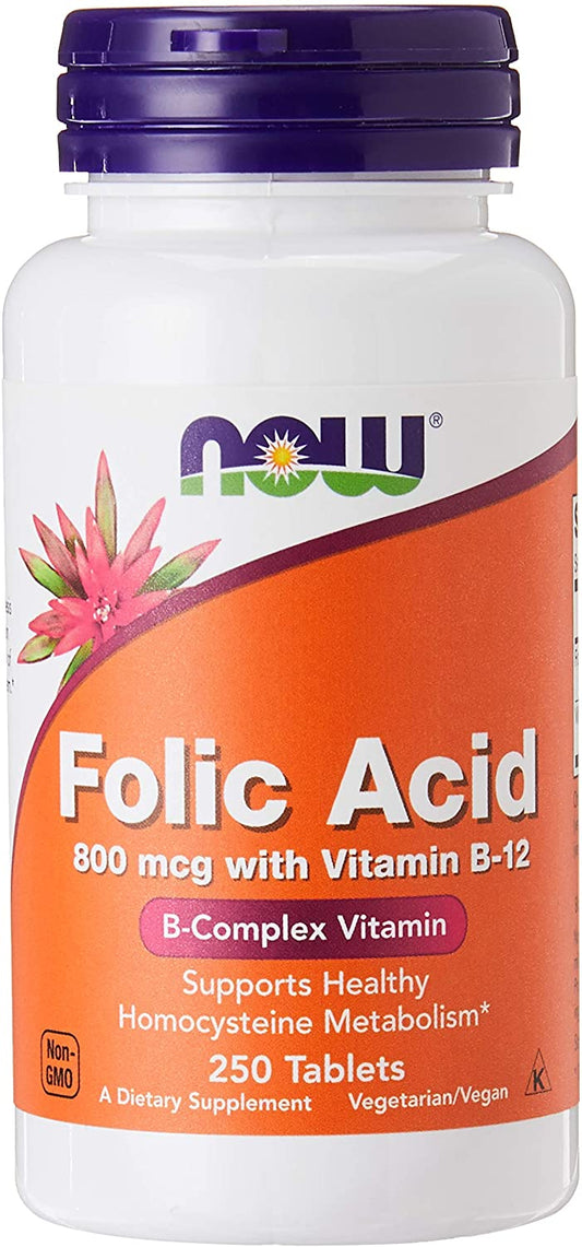 NOW Foods Folic Acid with Vitamin B12, 800mcg - 250 tabs