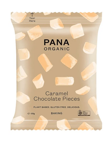Pana Chocolate Caramel Chocolate Baking Pieces - Vegan Organic Gluten Free 135g (Pack of 12)