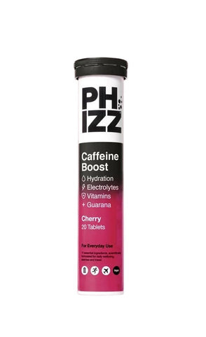 Phizz Cherry Caffeine + 3-in-1 Hydration, Electrolytes and Vitamins Effervescent 20 Tablet (Pack of 12)