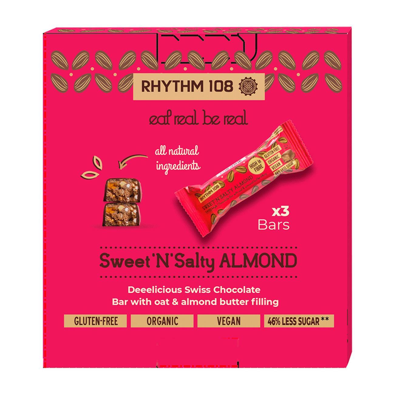 RHYTHM108 Sweet N Salty Almond Choc Bar - Multipack 3 x 33g