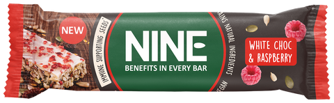 NINE   White Choc & Raspberry Seed Bar 40g (Pack of 20)