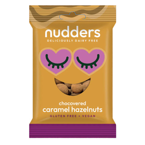 Nudders Chocovered Caramel Hazelnuts 55g (Pack of 12)