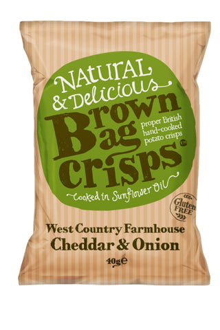 Brown bag crisps West Country Cheddar & Onion 40g (Pack of 20)