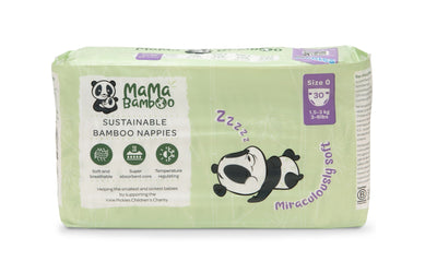 Mama Bamboo Eco Nappies - Size 0 (Tiny Baby) 30pc (Pack of 4)