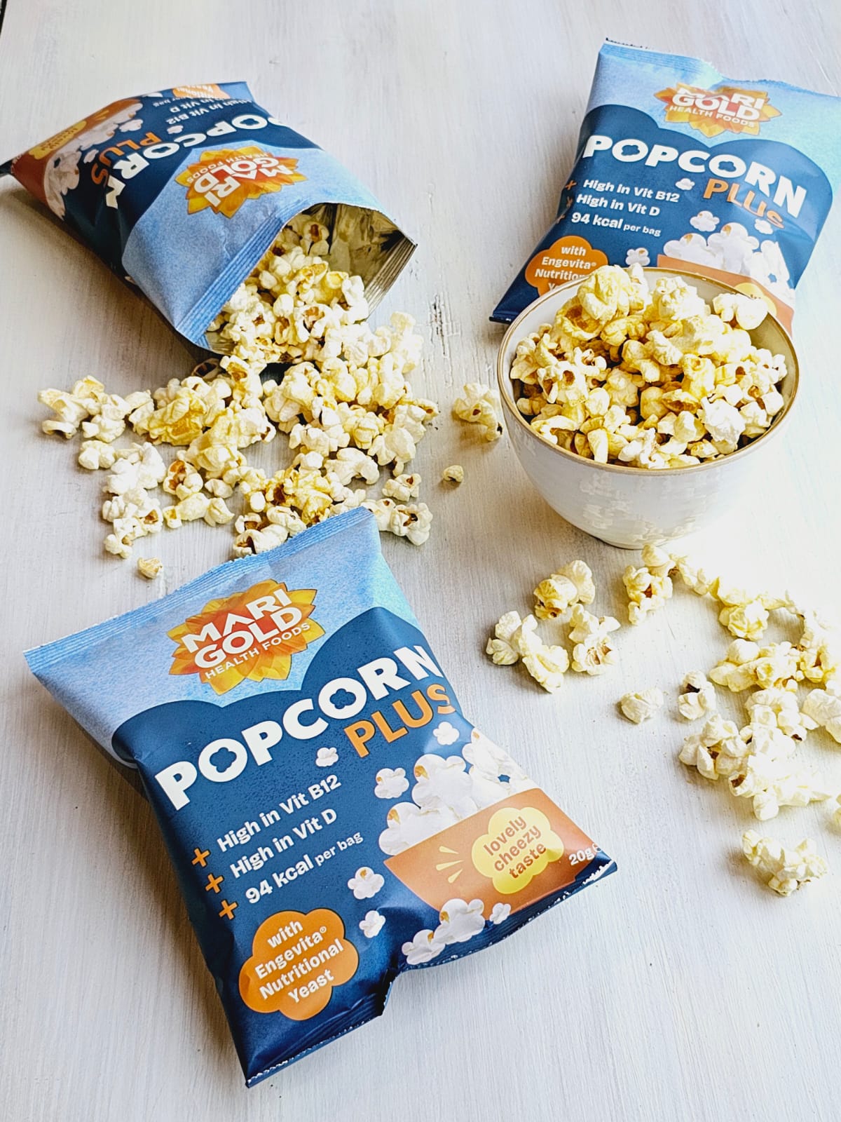 Marigold Health Foods Popcorn Plus with Engevita Nutritional Yeast 20g - Vegan & Gluten Free - High in Vitamin B12 & Vitamin D (Pack of 18)