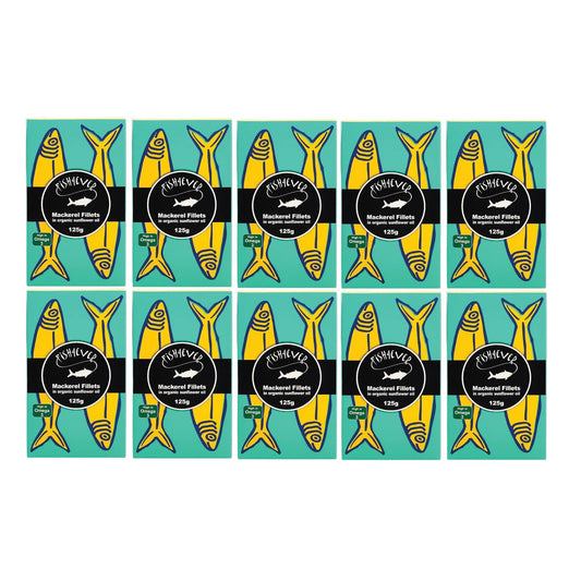Fish4Ever Mackerel Fillets in Organic Sunflower Oil 125g (Pack of 10)