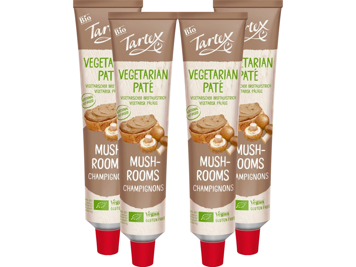 Tartex Organic Mushroom Pate 200g | Vegetarian Nutritional Yeast Spread | Organic, Plant-Based Sandwich, Crackers & Toast |(Pack of 4) from SuperfoodUK