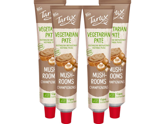 Tartex Organic Mushroom Pate 200g | Vegetarian Nutritional Yeast Spread | Organic, Plant-Based Sandwich, Crackers & Toast |(Pack of 4) from SuperfoodUK