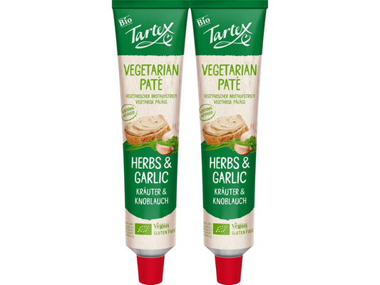 Tartex Organic Yeast Pate with Herb & Garlic 200g | Vegetarian Nutritional Yeast Spread | Organic, Plant-Based Sandwich, Crackers & Toast|(Pack of 2) from SuperfoodUK