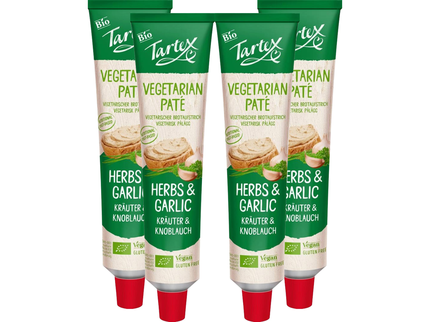 Tartex Organic Yeast Pate with Herb & Garlic 200g | Vegetarian Nutritional Yeast Spread | Organic, Plant-Based Sandwich, Crackers & Toast |(Pack of 4) from SuperfoodUK