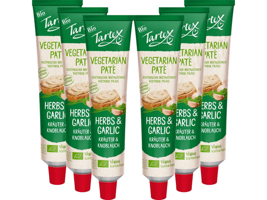 Tartex Organic Yeast Pate with Herb & Garlic 200g | Vegetarian Nutritional Yeast Spread | Organic, Plant-Based Sandwich, Crackers & Toast |(Pack of 6) from SuperfoodUK