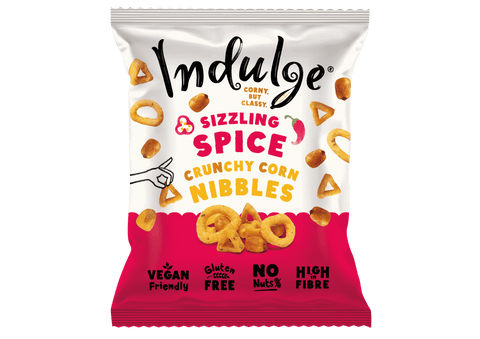 Indulge - Crunchy Corn Nibbles - Sizzling Spice Flavour - Gluten Free, Low Salt, Low Fat, Nut Free, Vegan - 20g (Pack of 8)