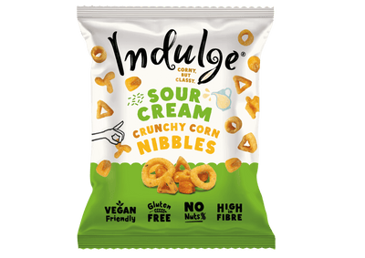 Indulge - Crunchy Corn Nibbles - Sour Cream Flavour - Gluten Free, Low Salt, Low Fat, Nut Free, Vegan - 20g (Pack of 16)