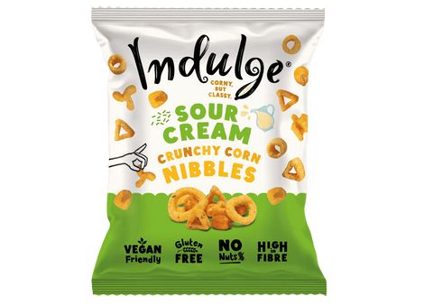 Indulge - Crunchy Corn Nibbles - Sour Cream Flavour - Gluten Free, Low Salt, Low Fat, Nut Free, Vegan - 20g (Pack of 24)