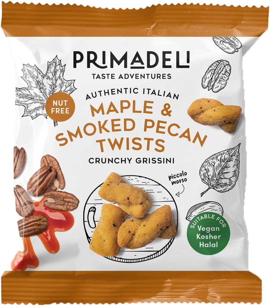 Primadeli Crunchy Grissini Twists Maple & Smoked Pecan  Vegan  35g * 24 Bags