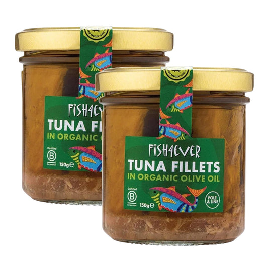 Fish4Ever Skipjack Tuna Fillets in Organic Olive Oil 150g (Pack of 2)
