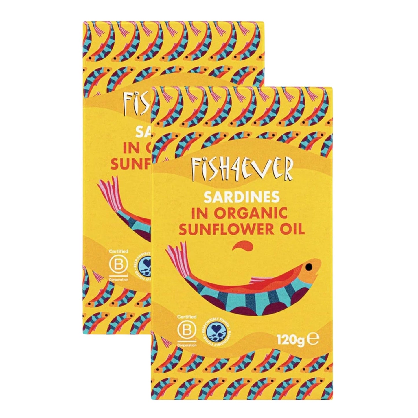 Fish4Ever Whole Sardines in Organic Sunflower Oil 120g (Pack of 2)