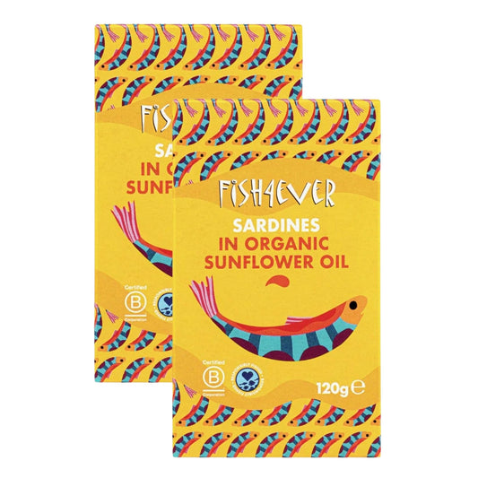 Fish4Ever Whole Sardines in Organic Sunflower Oil 120g (Pack of 2)