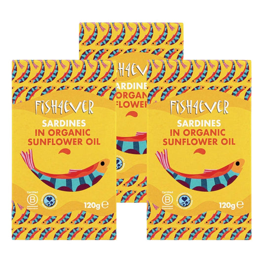 Fish4Ever Whole Sardines in Organic Sunflower Oil 120g (Pack of 3)