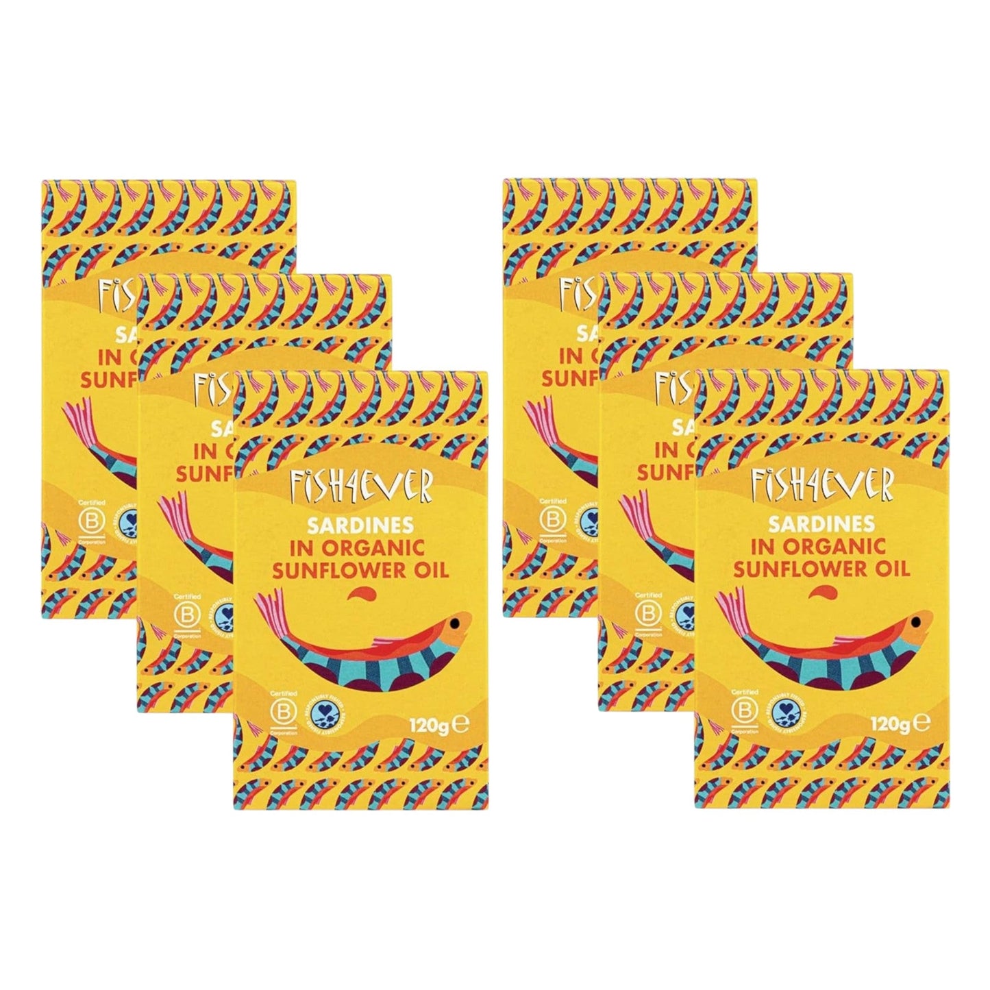 Fish4Ever Whole Sardines in Organic Sunflower Oil 120g (Pack of 6)
