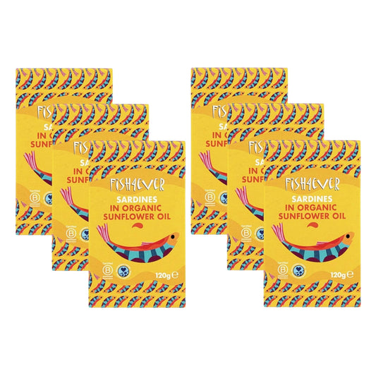 Fish4Ever Whole Sardines in Organic Sunflower Oil 120g (Pack of 6)