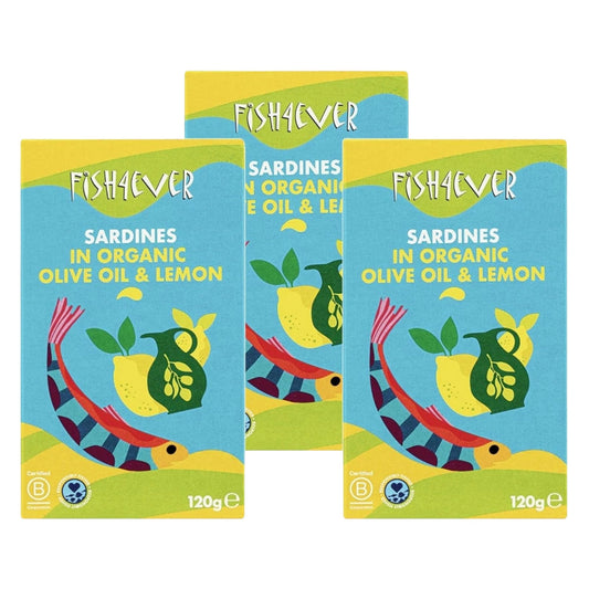 Fish4Ever Whole Sardines in Olive Oil & Lemon 120g (Pack of 3)