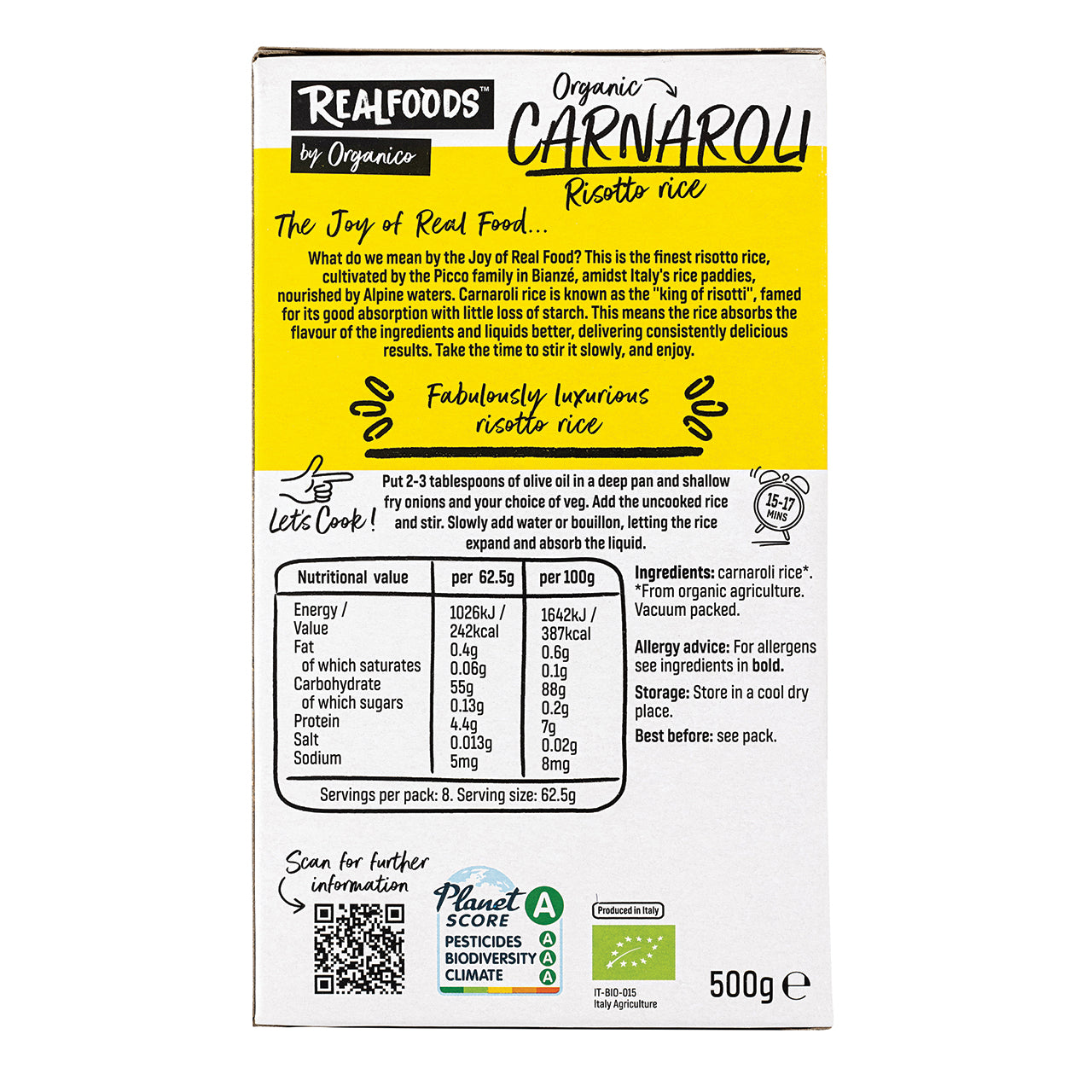 Organico Organic Carnaroli (Risotto) Rice 500g