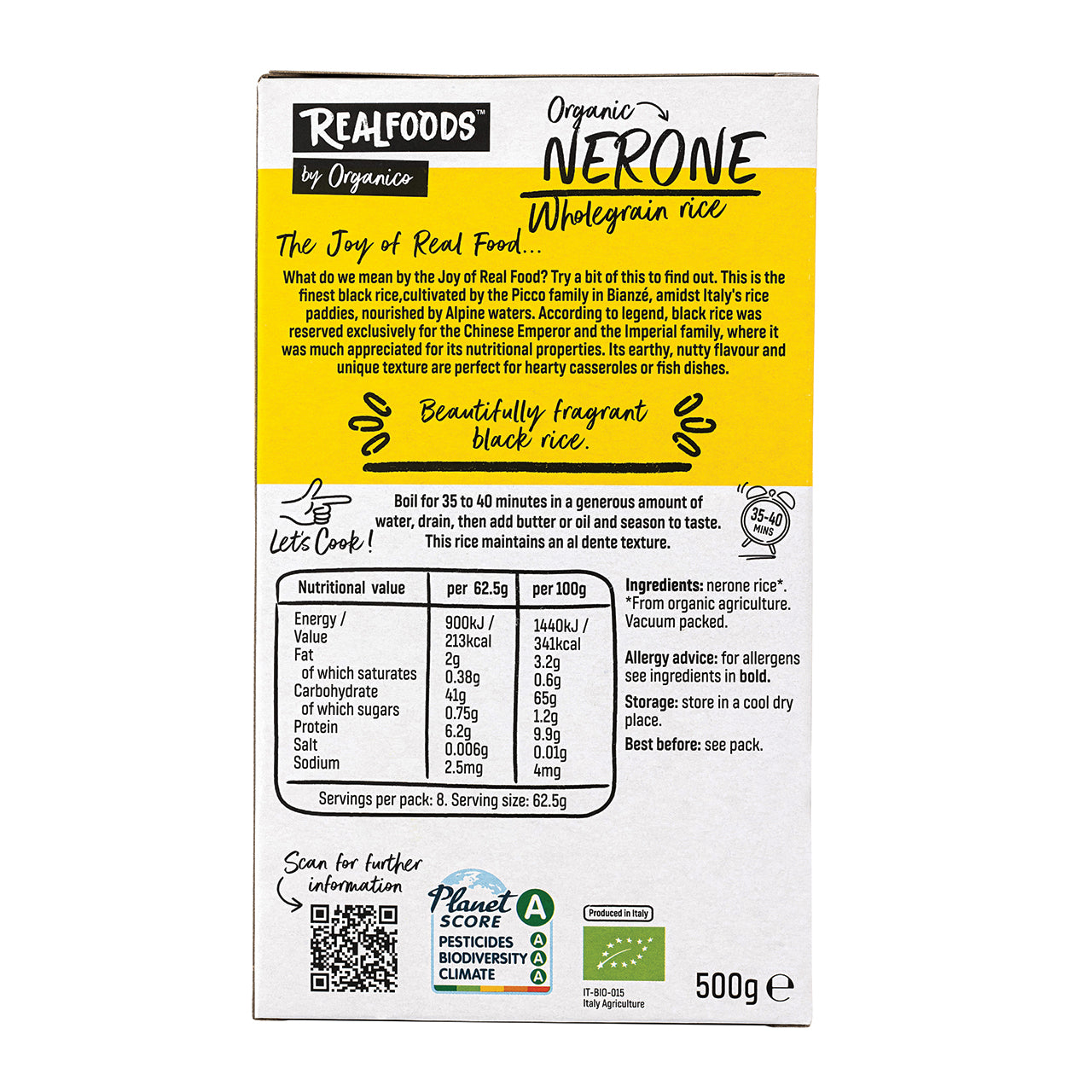 Organico Organic Nerone (Black) Wholegrain Rice 500g