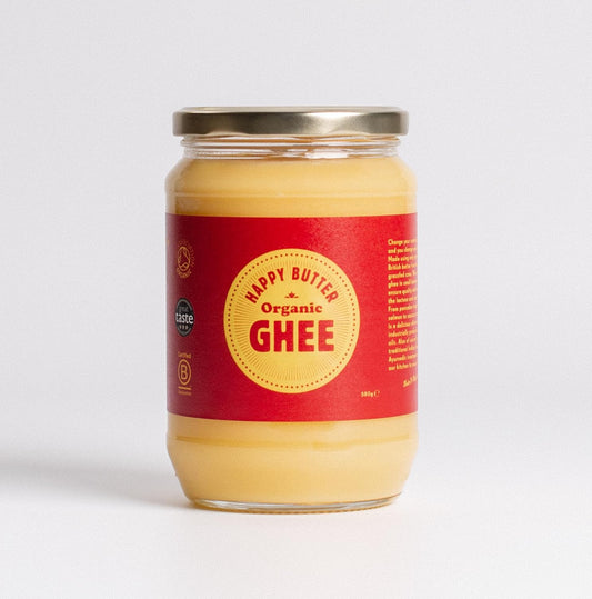 Happy Butter Organic Ghee 580g, Grass-Fed British Clarified Butter, Lactose & Casein Free ,Rich in Vitamins A,D,E & K