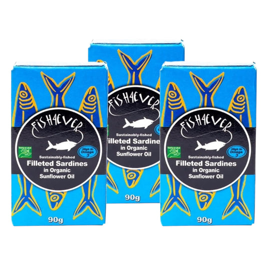 Fish4Ever Filleted Sardines in Organic Sunflower Oil 90g (Pack of 3)