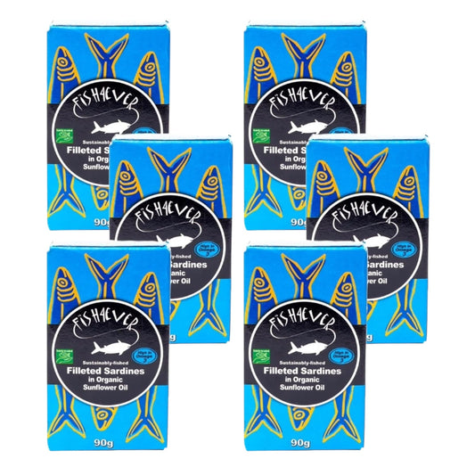 Fish4Ever Filleted Sardines in Organic Sunflower Oil 90g (Pack of 6)