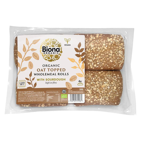 Biona Organic Oat Topped Wholemeal Rolls With Sourdough 300g (Pack of 6)