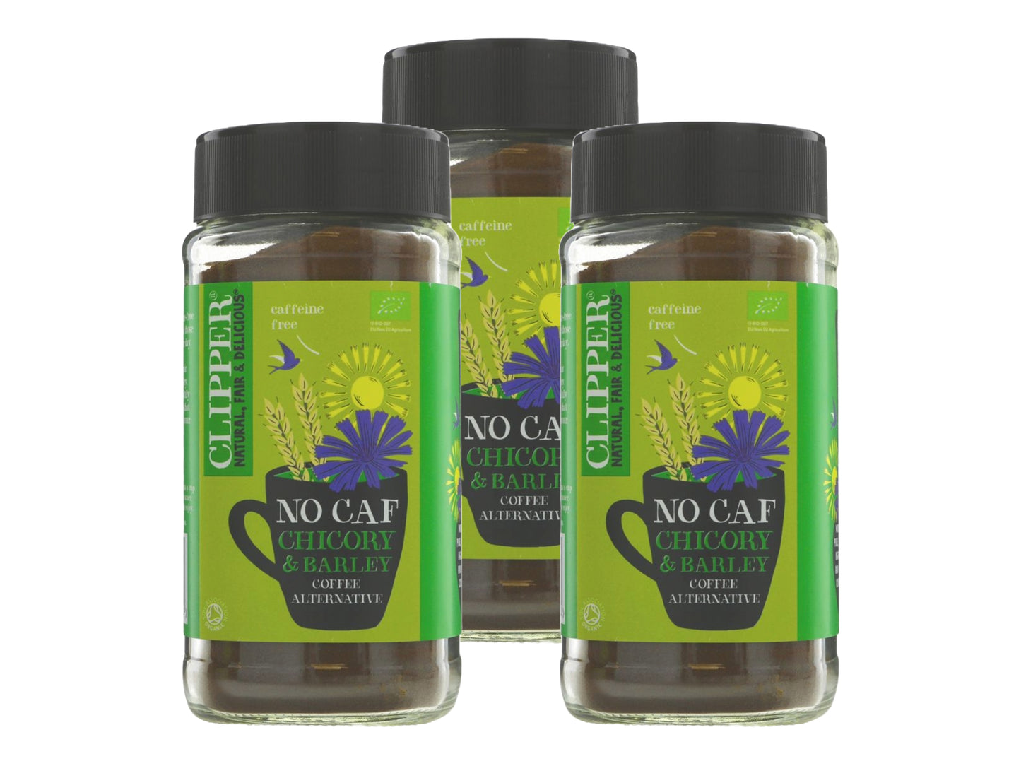 Clipper Organic NoCaf 100g | Caffeine-Free Coffee Alternative | Chicory, Barley & Fig | Smooth, Roasted Flavour | New Whole Earth Branding | (Pack of 3)